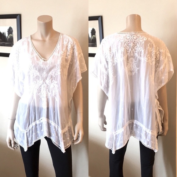 Johnny Was White Embroidered Flowy Damask Tunic. Size S. P/A876/M - Picture 2 of 10